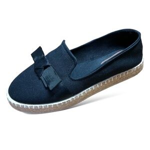 DVA Black 100% Cotton Upper Espadrille Loafers w/ Grosgrain Ribbon Accent Sz 9